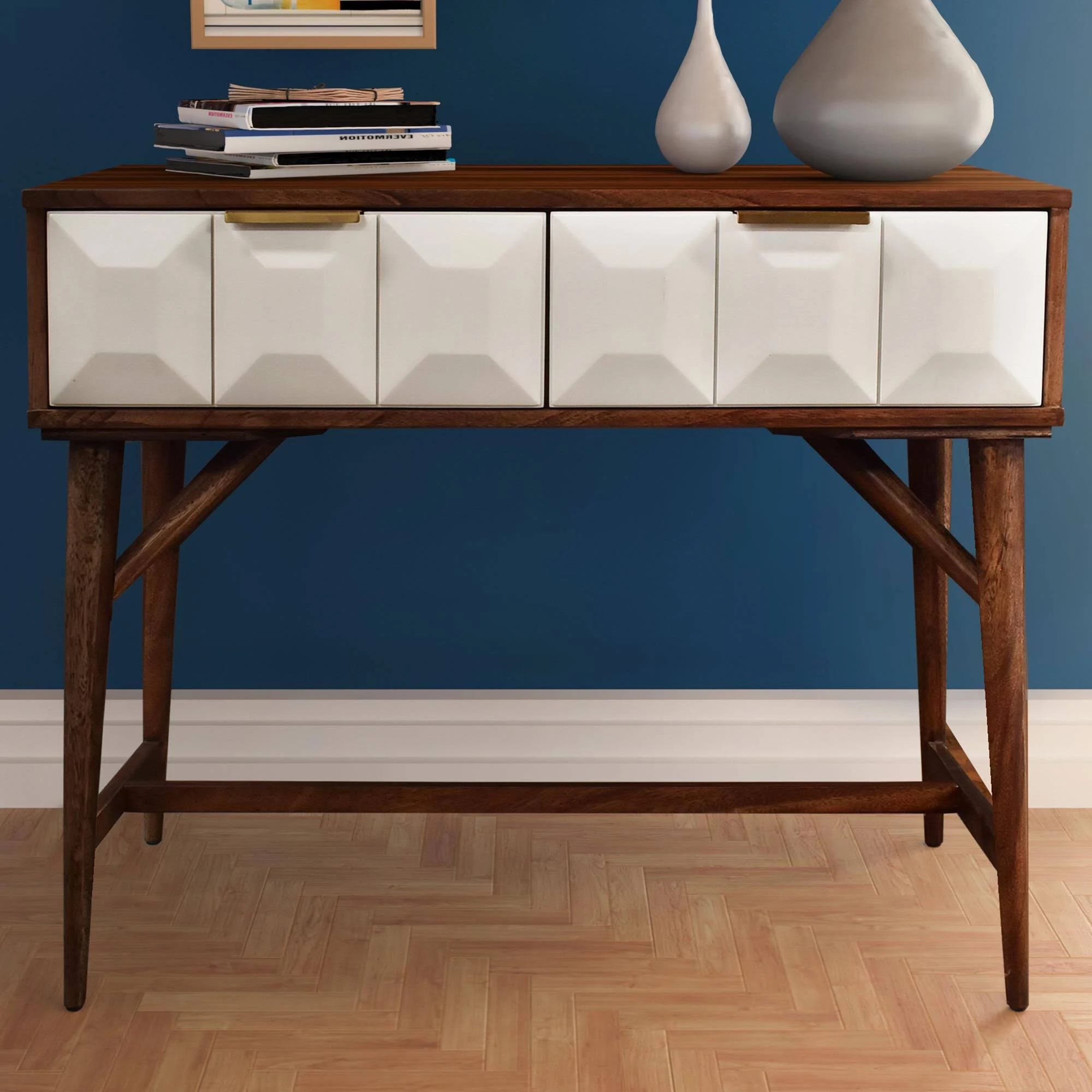 Vintage-inspired brown wood rectangular console table | Image