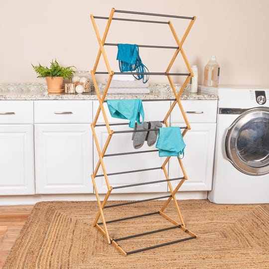 household-essentials-bamboo-adjustable-folding-clothes-drying-rack-upscale-laundry-rack-with-20-coat-1