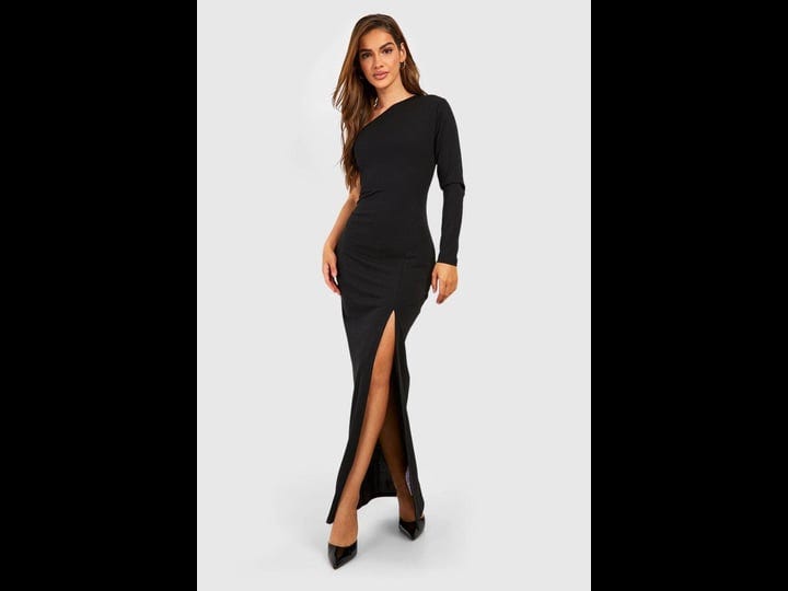 boohoo-one-shoulder-split-maxi-dress-black-size-15