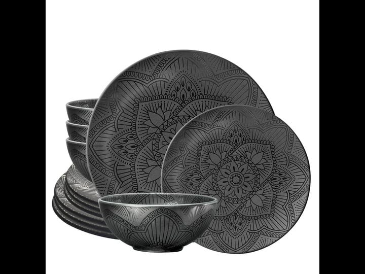 bzyoo-12-piece-black-melamine-dinnerware-set-durable-dishwasher-safe-black-plates-and-bowls-ideals-f-1