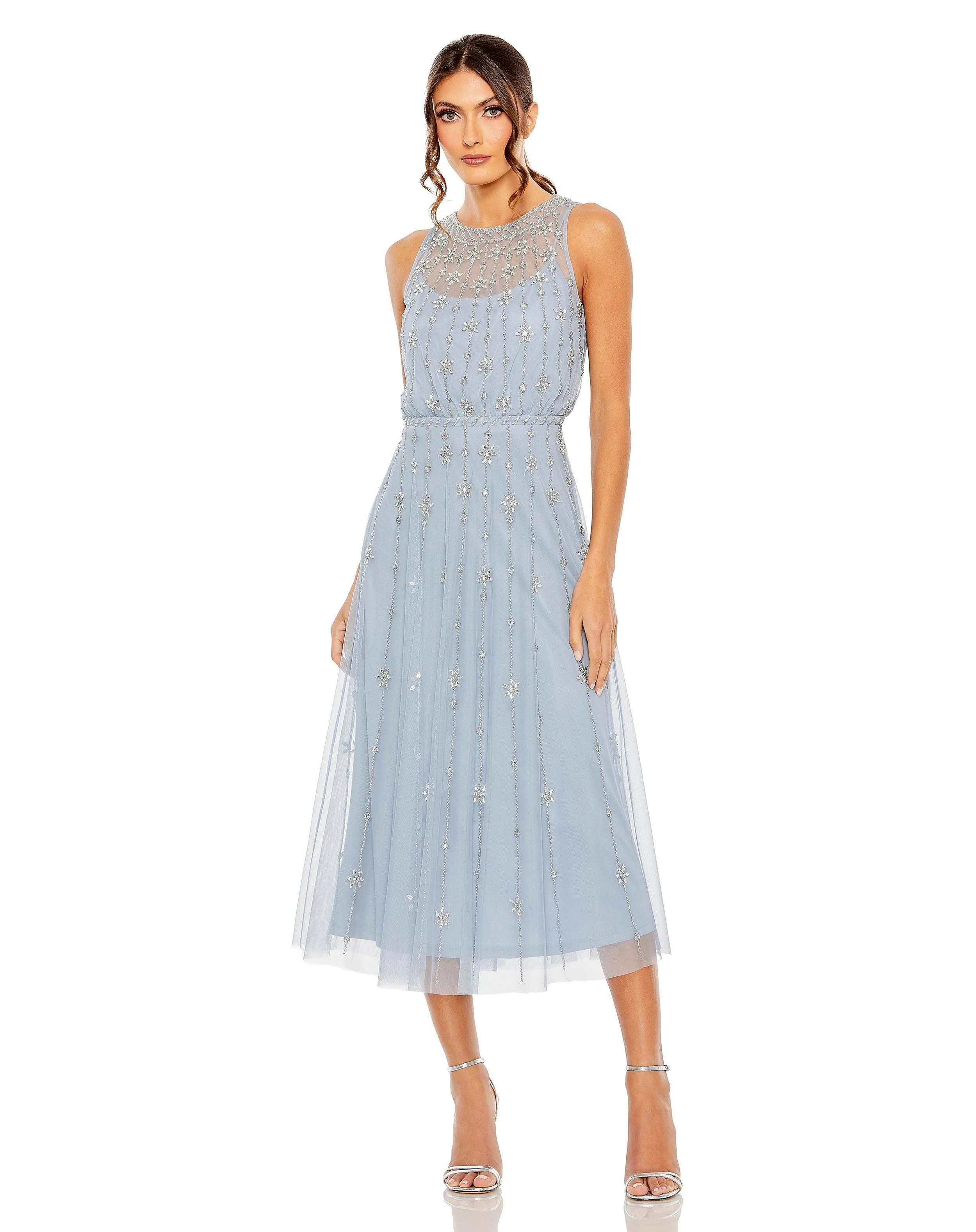 Powder Blue Crystal-Embellished Midi Dress by Mac Duggal | Image