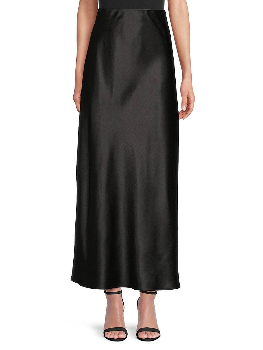 Luxurious Black Satin Maxi Skirt for Women | Image