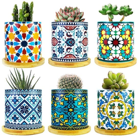 ascrafter-6-pack-mandala-succulent-plant-pot-with-bamboo-trays-ceramic-multicolored-succulent-contai-1