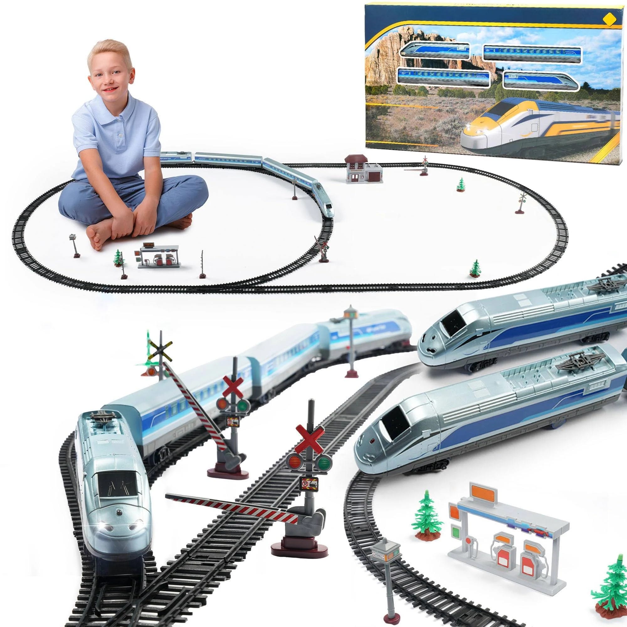 Battery-Operated Kids' Electric Train Set with Tracks, Sounds & Light | Image
