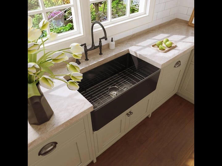 horow-matte-black-fireclay-33-in-single-bowl-farmhouse-apron-workstation-kitchen-sink-with-bottom-gr-1