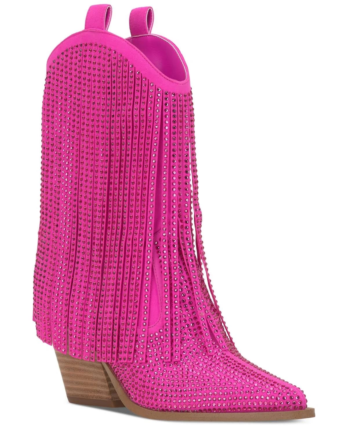 Stylish Pink Heel Booties with Fringe Embellishment | Image