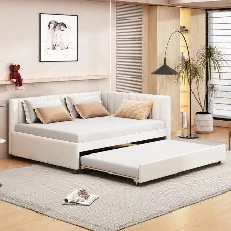 Aukfa Stylish Beige Full Daybed with Trundle Bed | Image