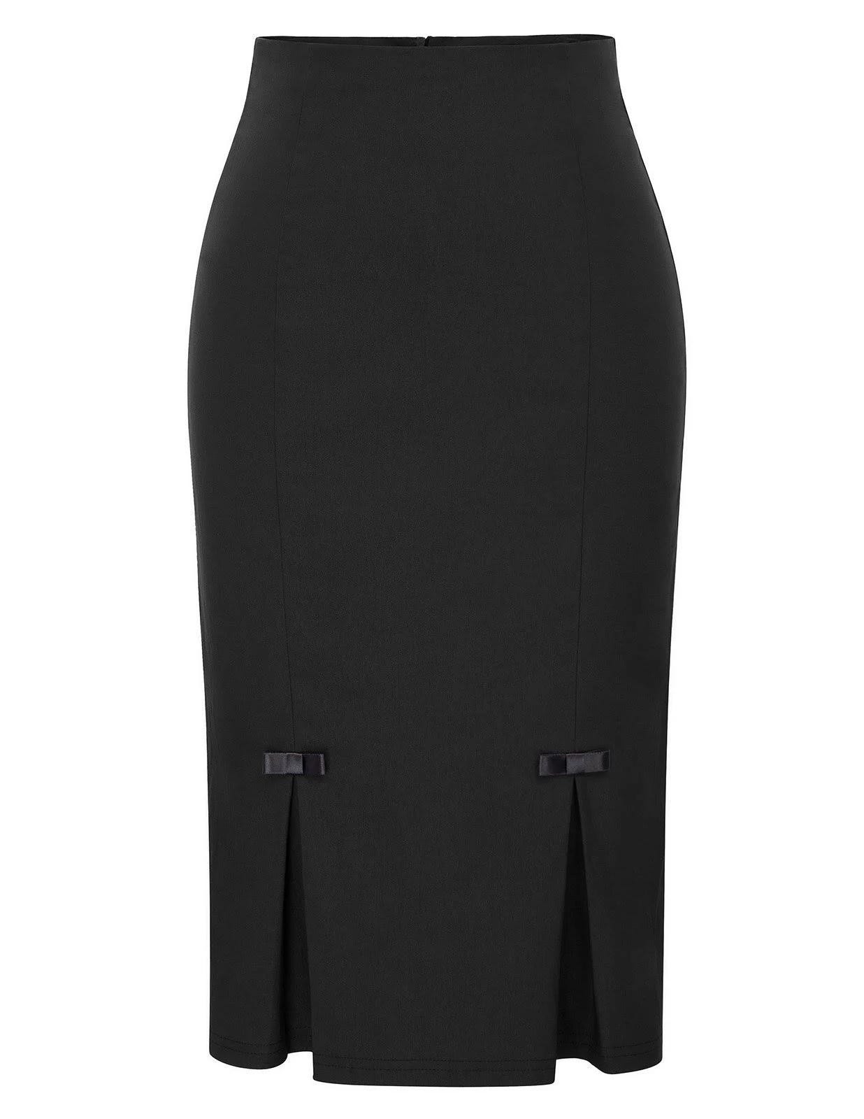 High Waist Rayon Pencil Skirt with Bow-knot - Office-ready Fashion | Image