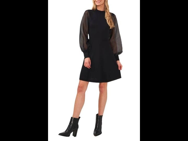 cece-womens-cotton-organza-sleeve-mock-neck-sweater-dress-rich-black-size-s-1