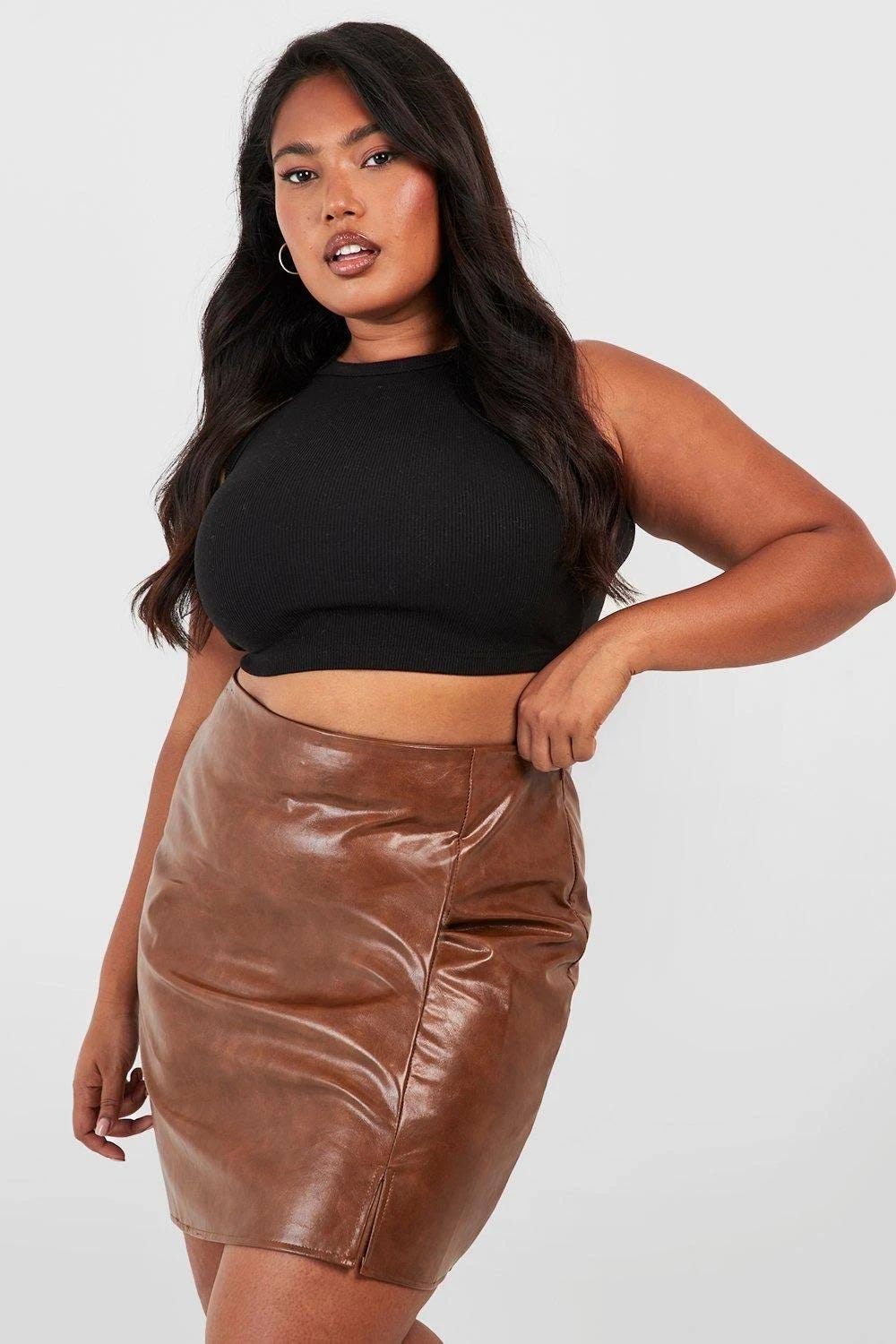 Plus Size Leather Mini Skirt for Curvy Girls | Image