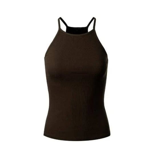 made-by-olivia-womens-halter-neck-ribbed-tank-top-size-small-brown-1