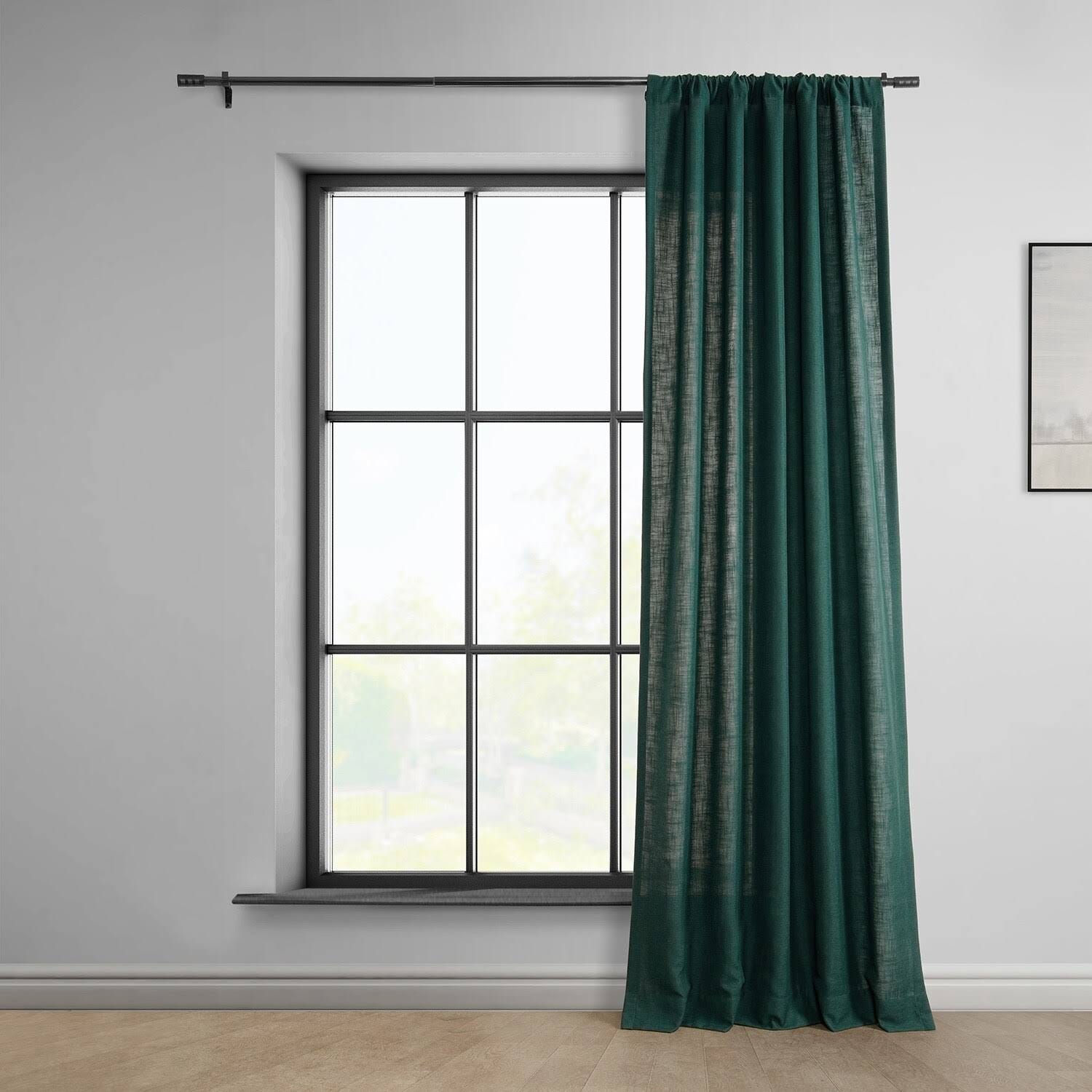 Luxurious Deep Green Classic Faux Linen Curtain | Image