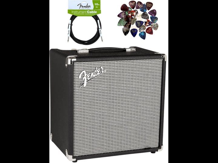fender-rumble-25-bass-amplifier-black-and-silver-bundle-with-instrument-cable-24-picks-and-austin-ba-1