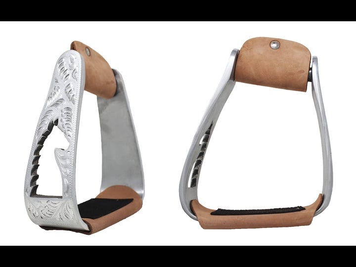 challenger-horse-saddle-stirrups-western-lightweight-aluminum-angled-engraved-standing-horse-cut-out-1
