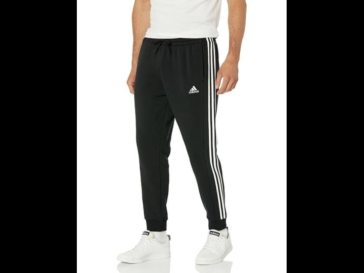 adidas-mens-essentials-fleece-3-stripes-tapered-cuff-pants-black-white-2xl-1
