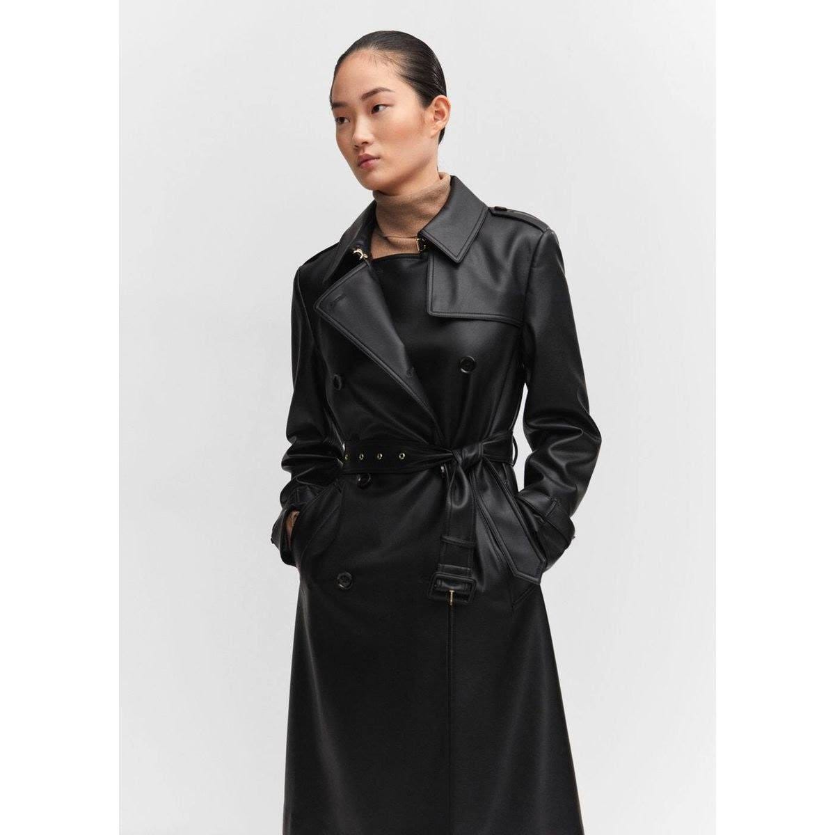 Black Mango Faux Leather Trench Coat | Image