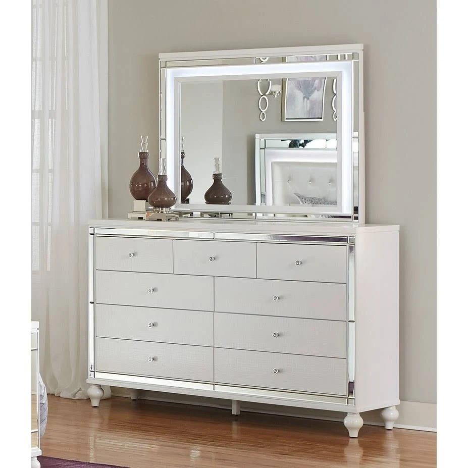 Glamorous Metallic 9-Drawer Dresser with Faux Crystal Knobs | Image