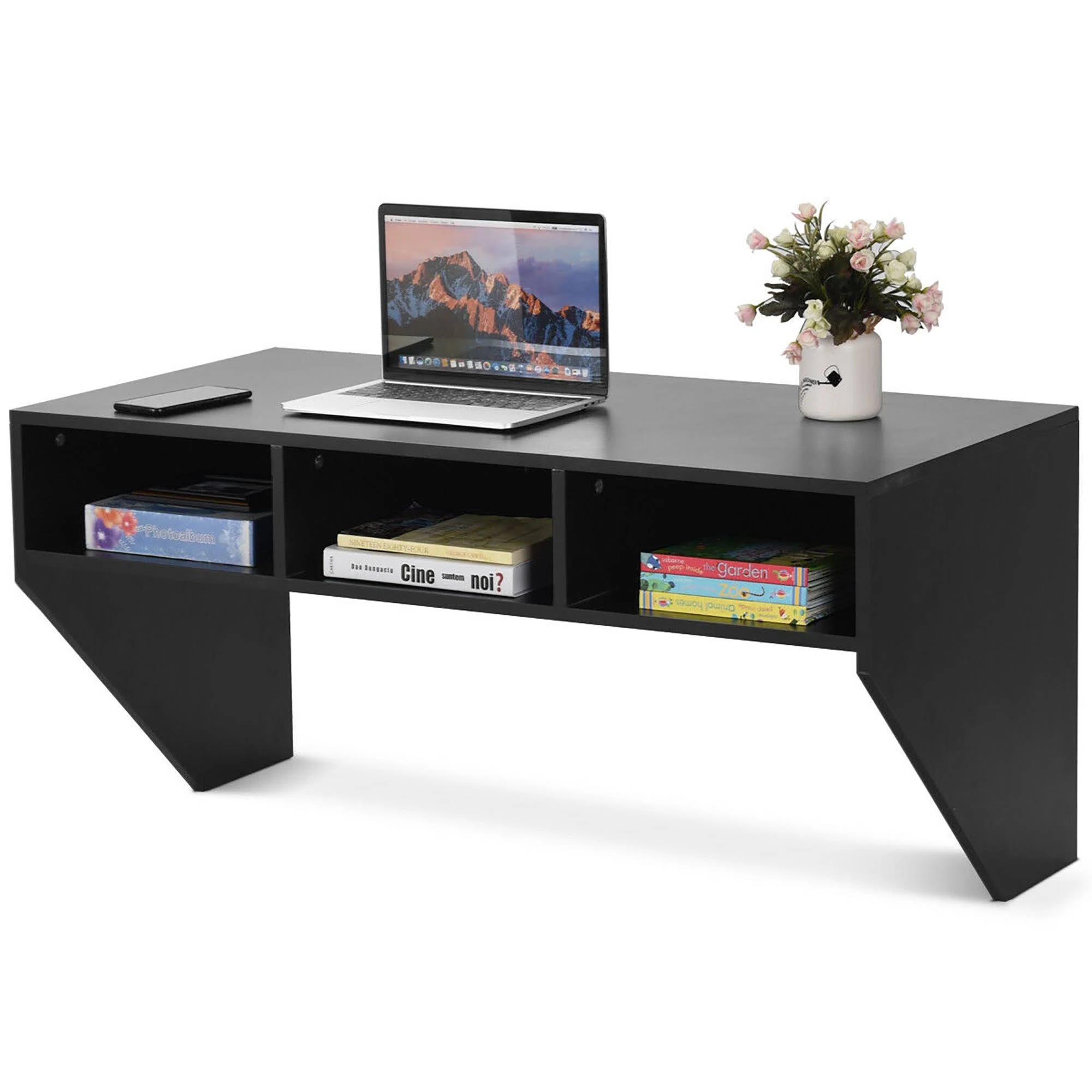 Wall Mounted Floating Computer Table with Storage - Sturdy & Space-Saving | Image