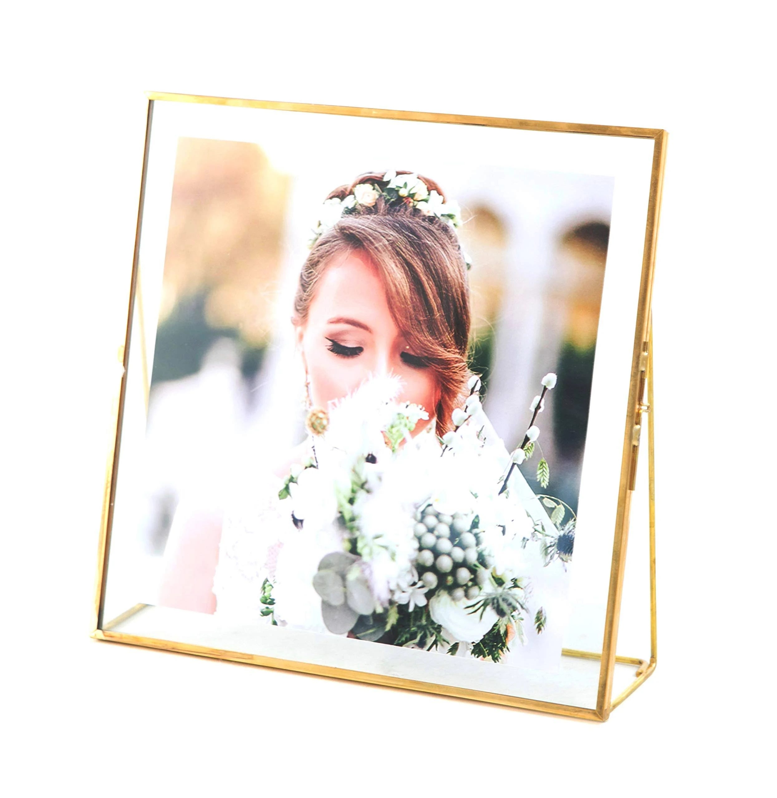 Golden Pressed Glass Picture Frame for Family Photos | Image