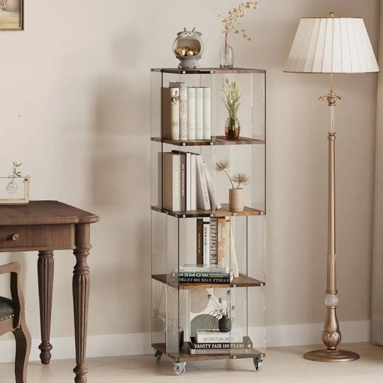 sttoraboks-display-cabinet-curio-cabinet-floor-standing-bookshelf-bookcase-acrylic-and-wood-4-tier-1
