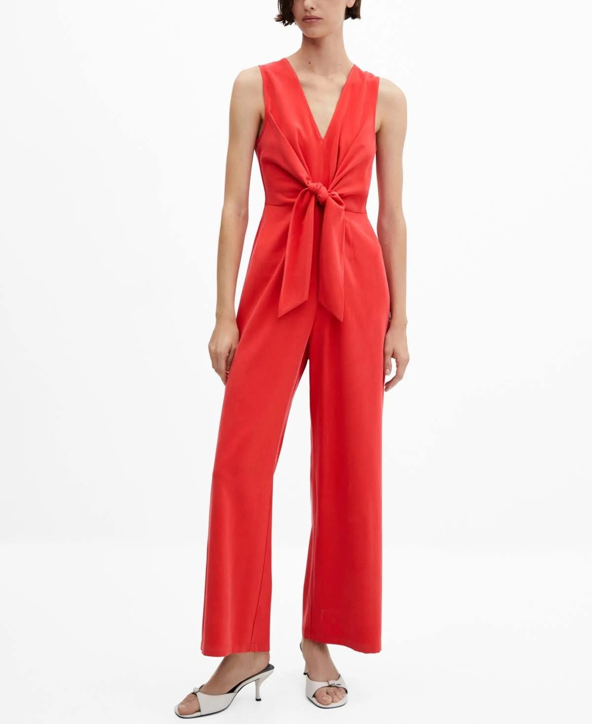 Mango Ali Twist Sleeveless Jumpsuit in Rich Red Color | Image