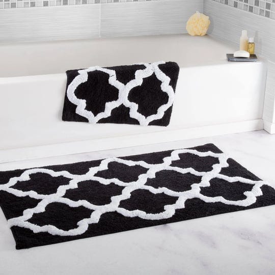lavish-home-100-cotton-2-piece-trellis-bathroom-mat-set-black-1