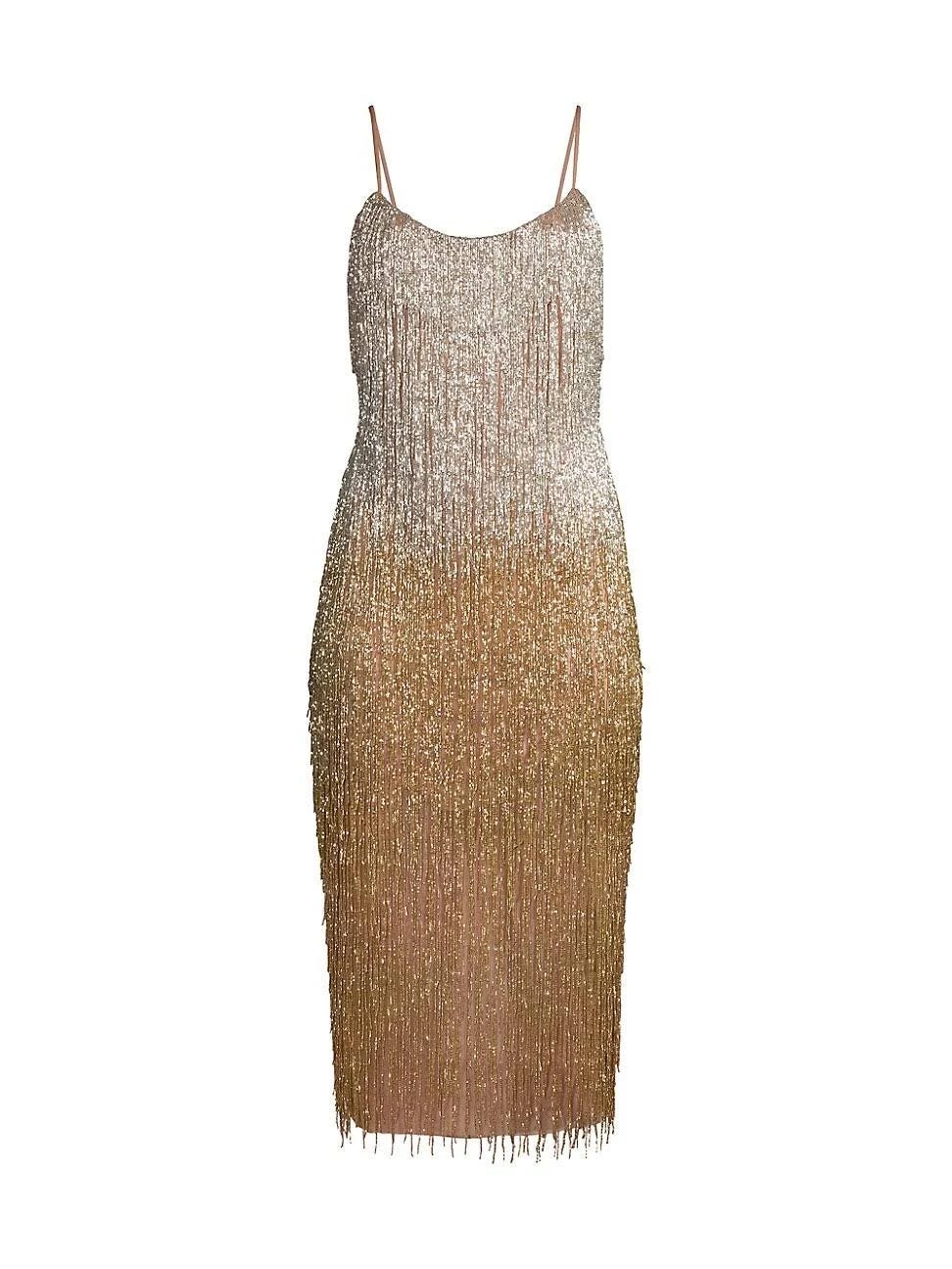 Metallic Ombré Beaded Midi-dress by Liv Foster - Size 12 | Image