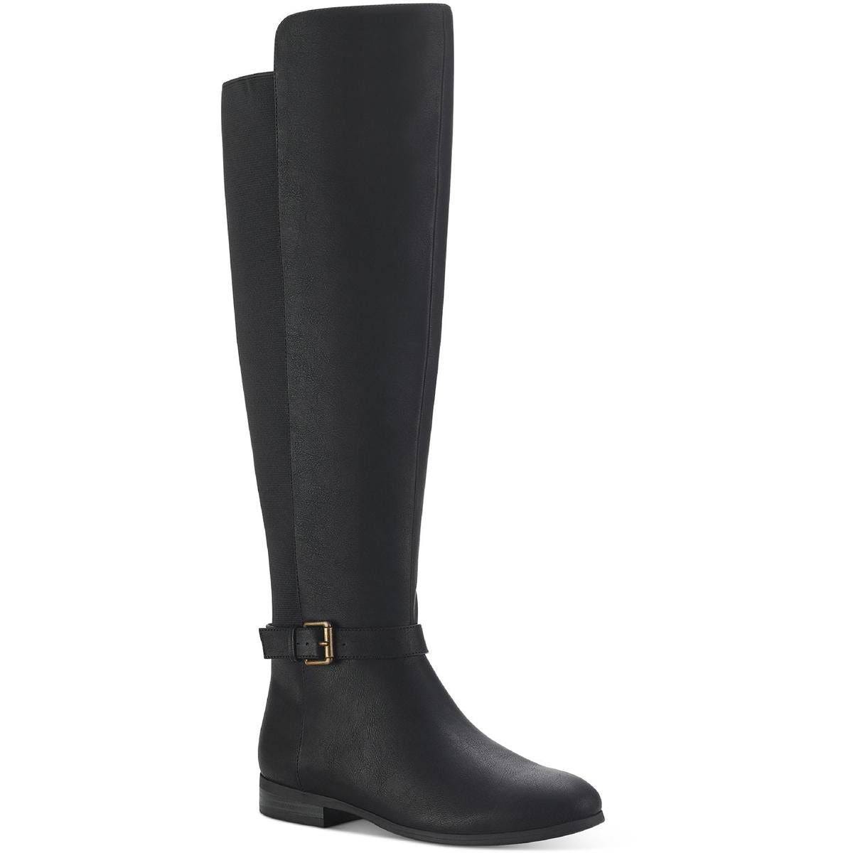 Elegant Women's Faux Leather Stretch Over-The-Knee Boots in Black | Image