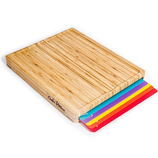 cooler-kitchen-easy-to-clean-bamboo-wood-cutting-board-set-with-6-color-coded-flexible-cutting-mats--1