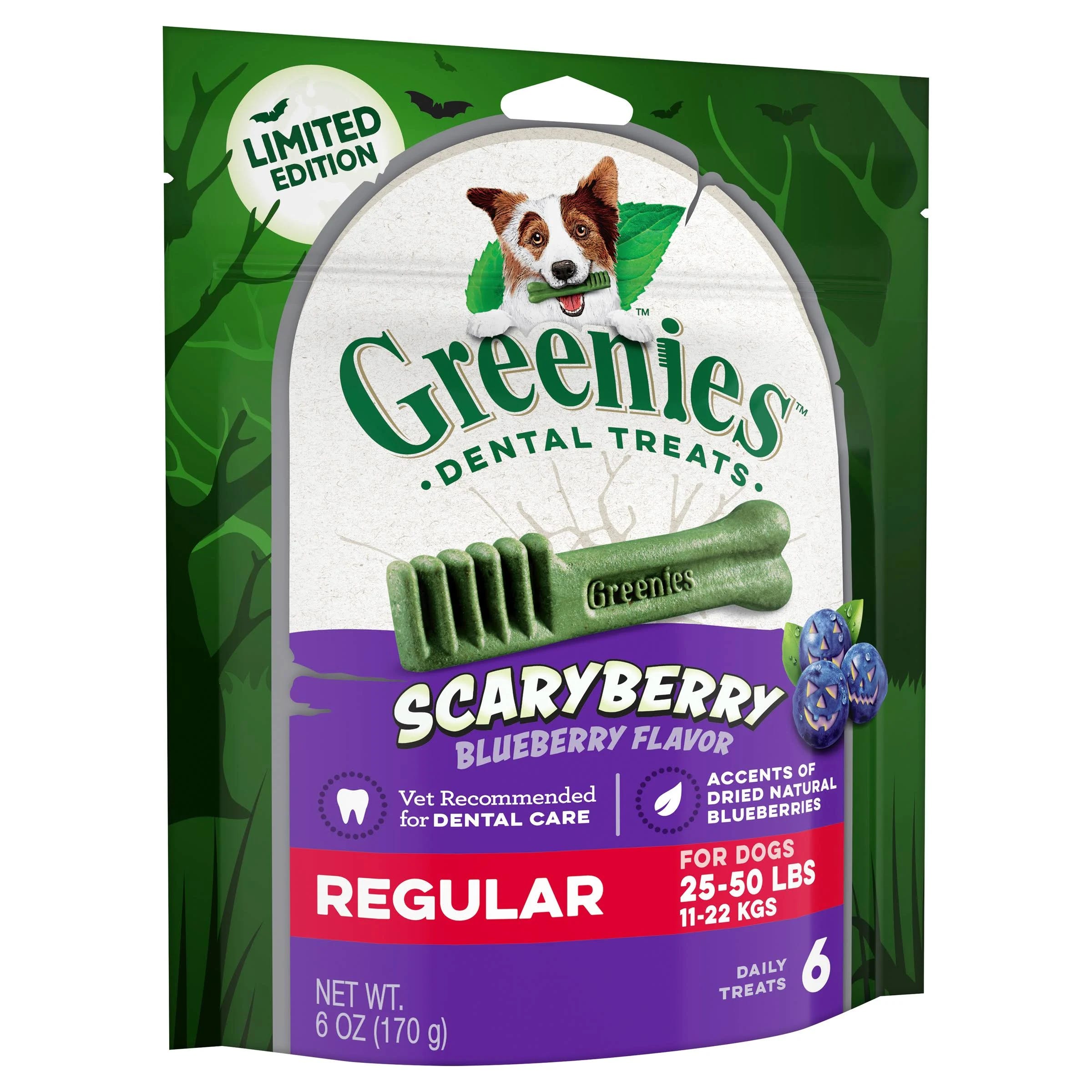 ScaryBerry Halloween Dog Treats: Blueberry Flavored Dental Chews for Clean Teeth | Image