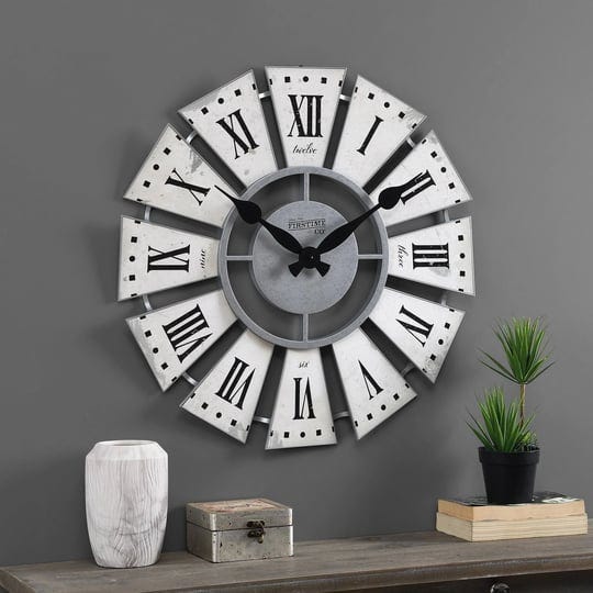 firstime-co-white-numeral-farmhouse-windmill-clock-1