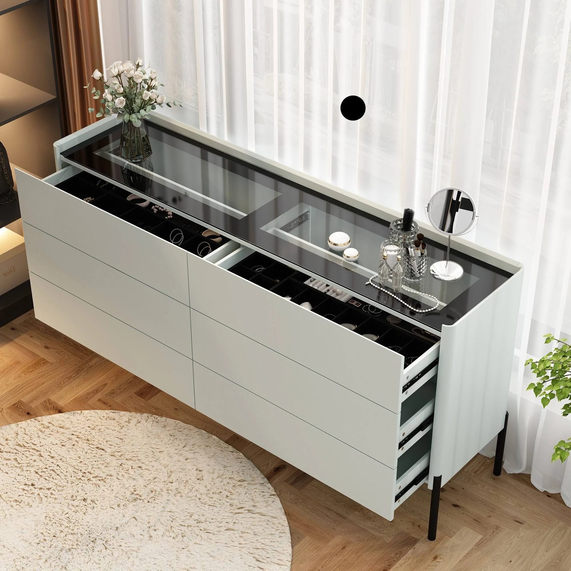 Premium Light Grey Glass Dresser for Elegance and Functionality | Image