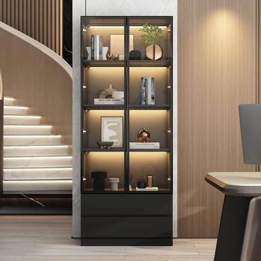 black-wood-31-5-in-w-display-cabinet-with-tempered-glass-doors-drawe-1