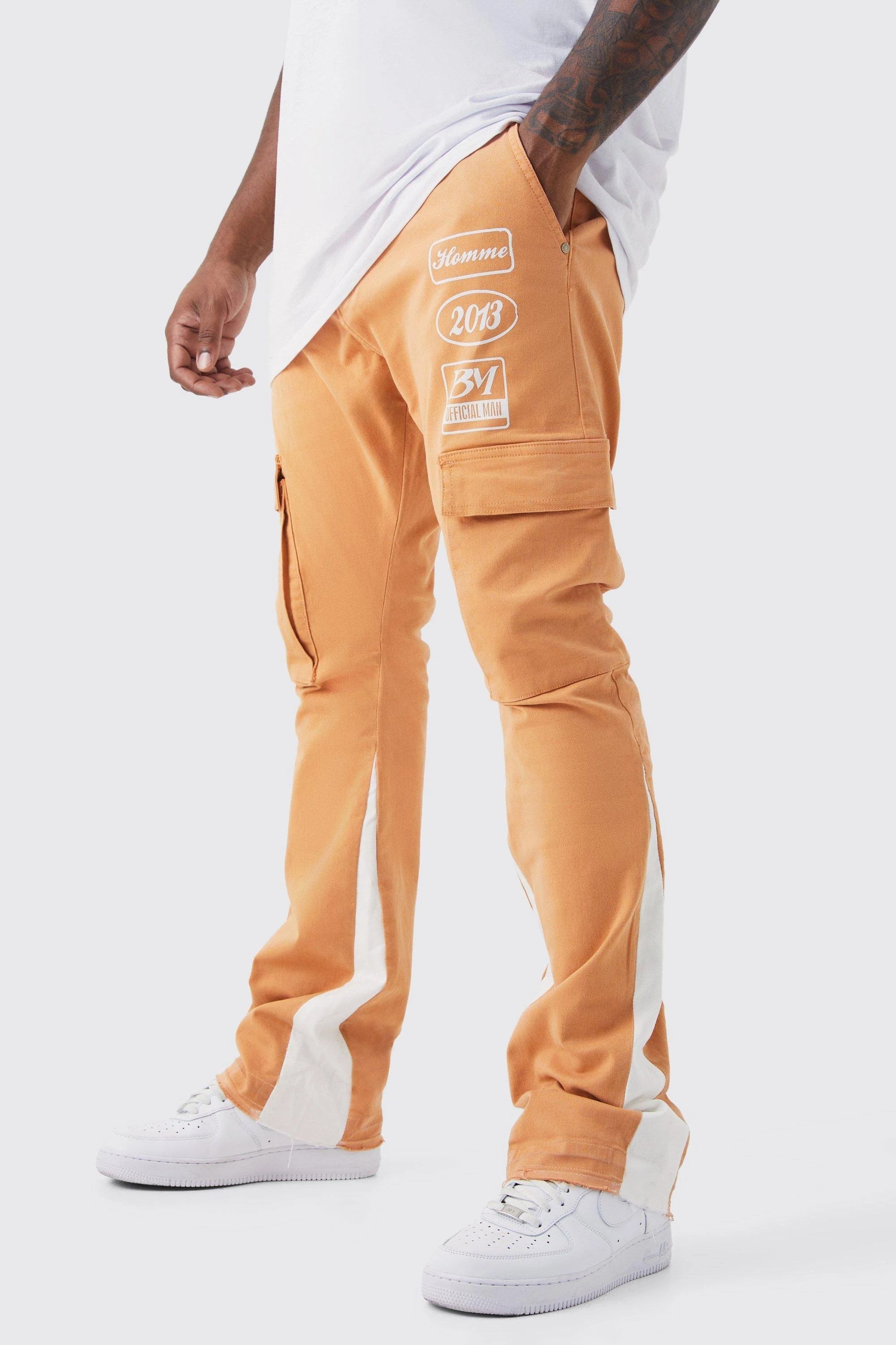 Orange Cargo Pants for Plus Size Men | Image