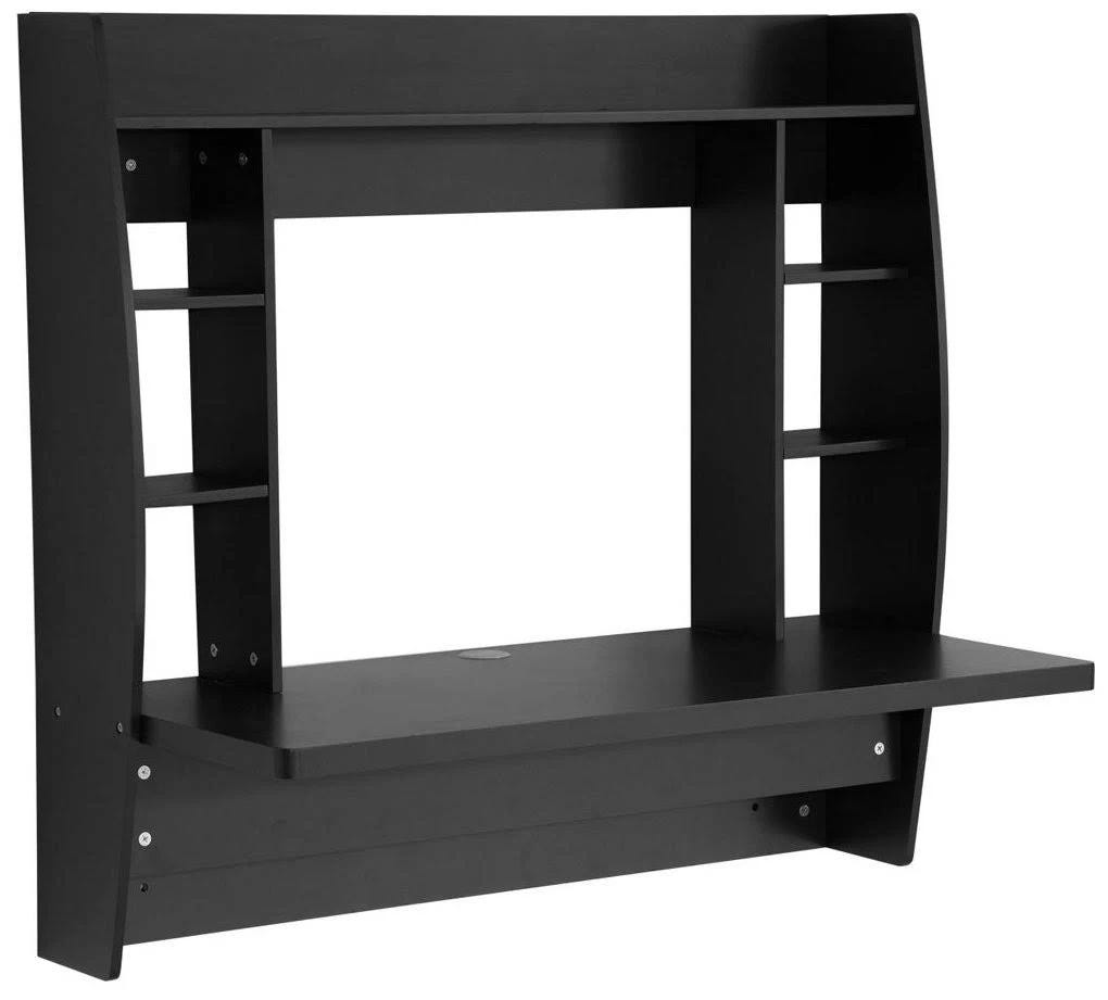 Black Floating Desk for Home Office with Storage and Cable Management | Image