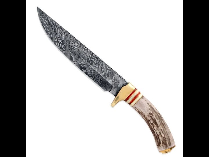 damascus-stag-bowie-fixed-blade-hunting-knife-sheath-1007
