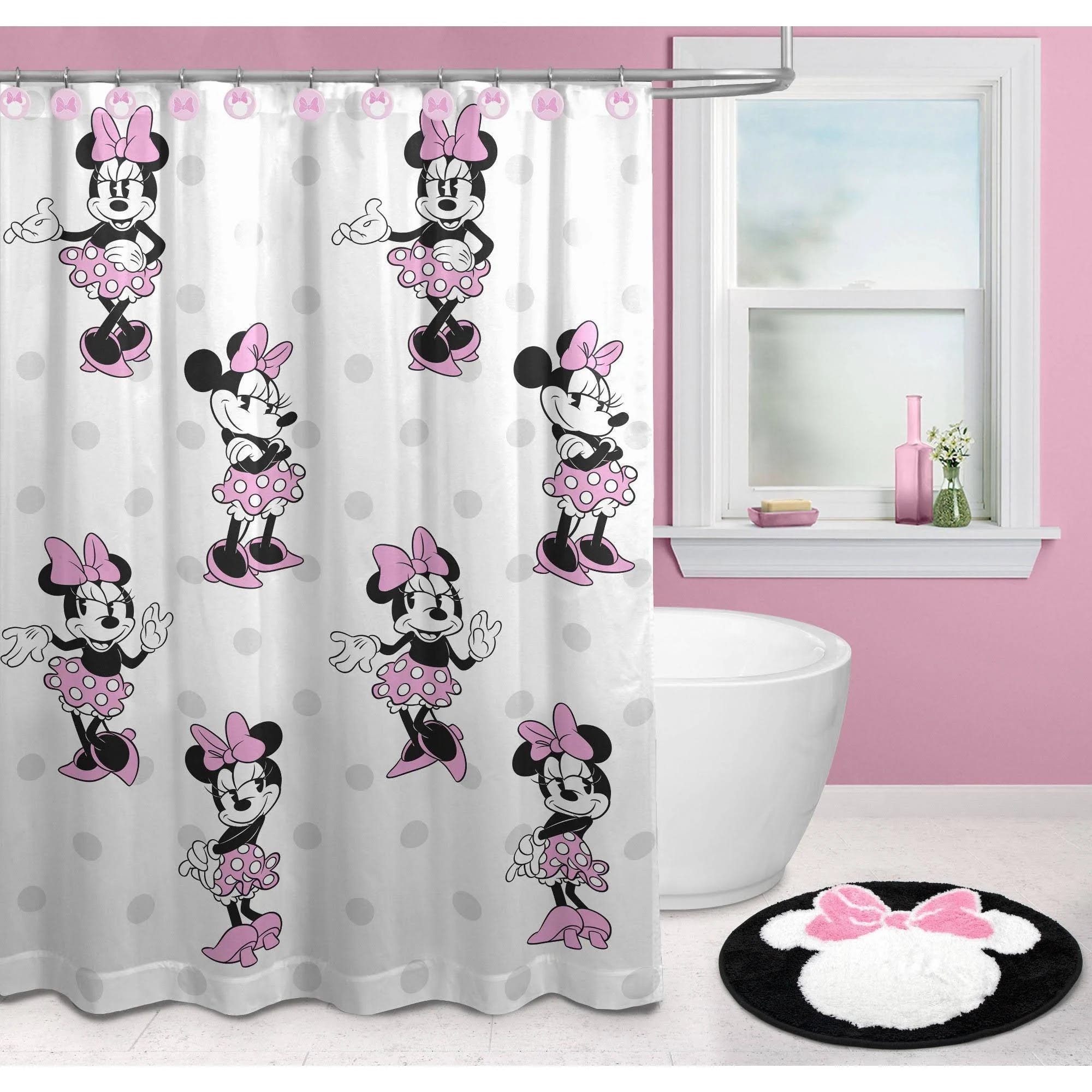 Minnie Mouse Kids' Bath Set: Shower Curtain, Rug, and Hooks | Image