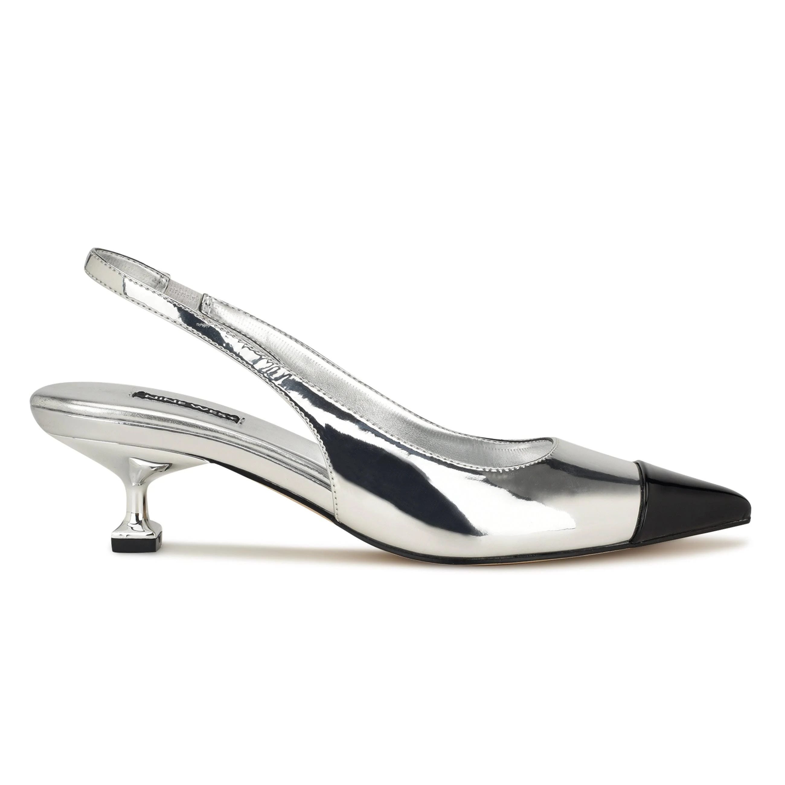 Silver Metallic Kitten Heels Pump for Women | Image