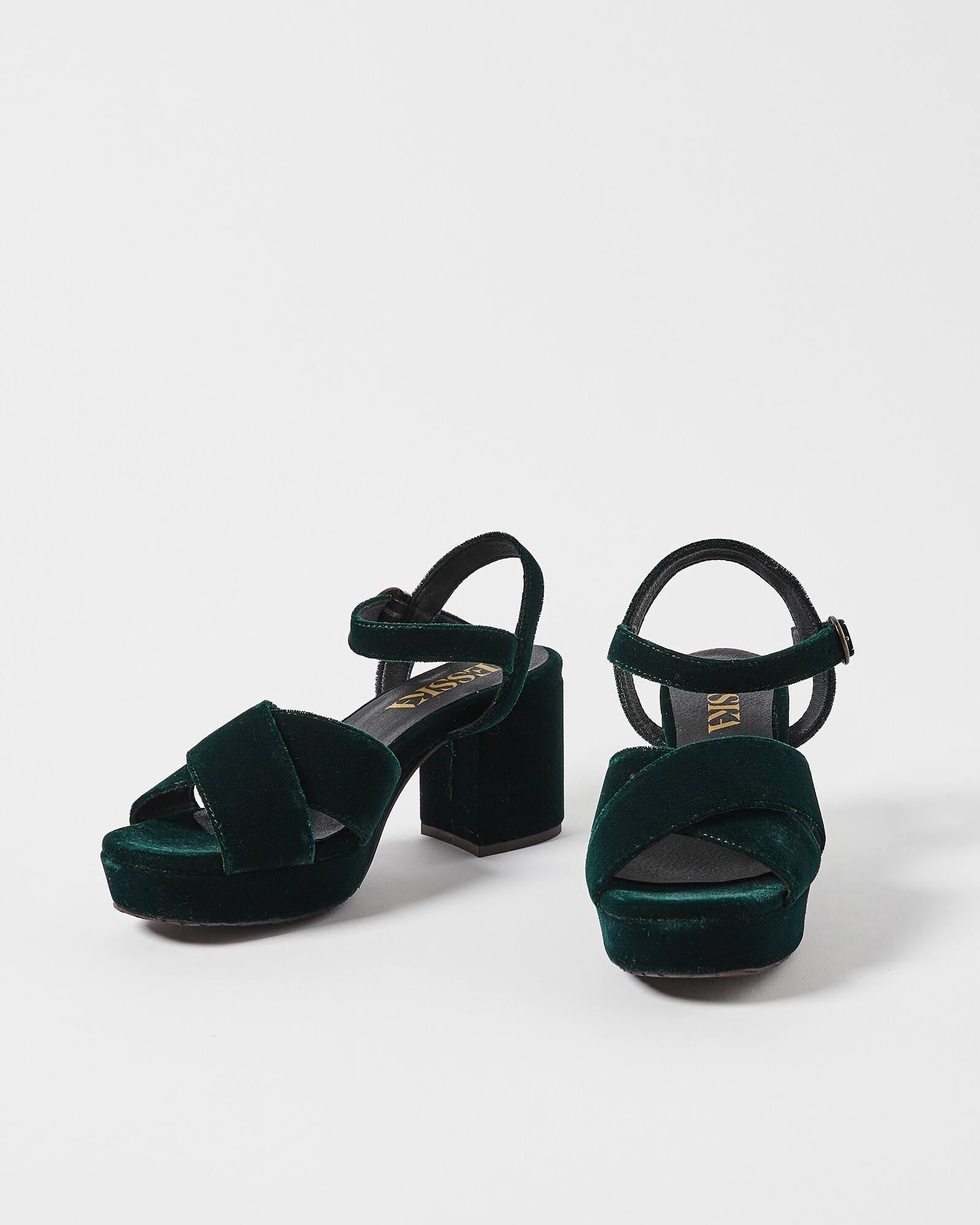 Luxury Green Velvet Heeled Sandals | Image