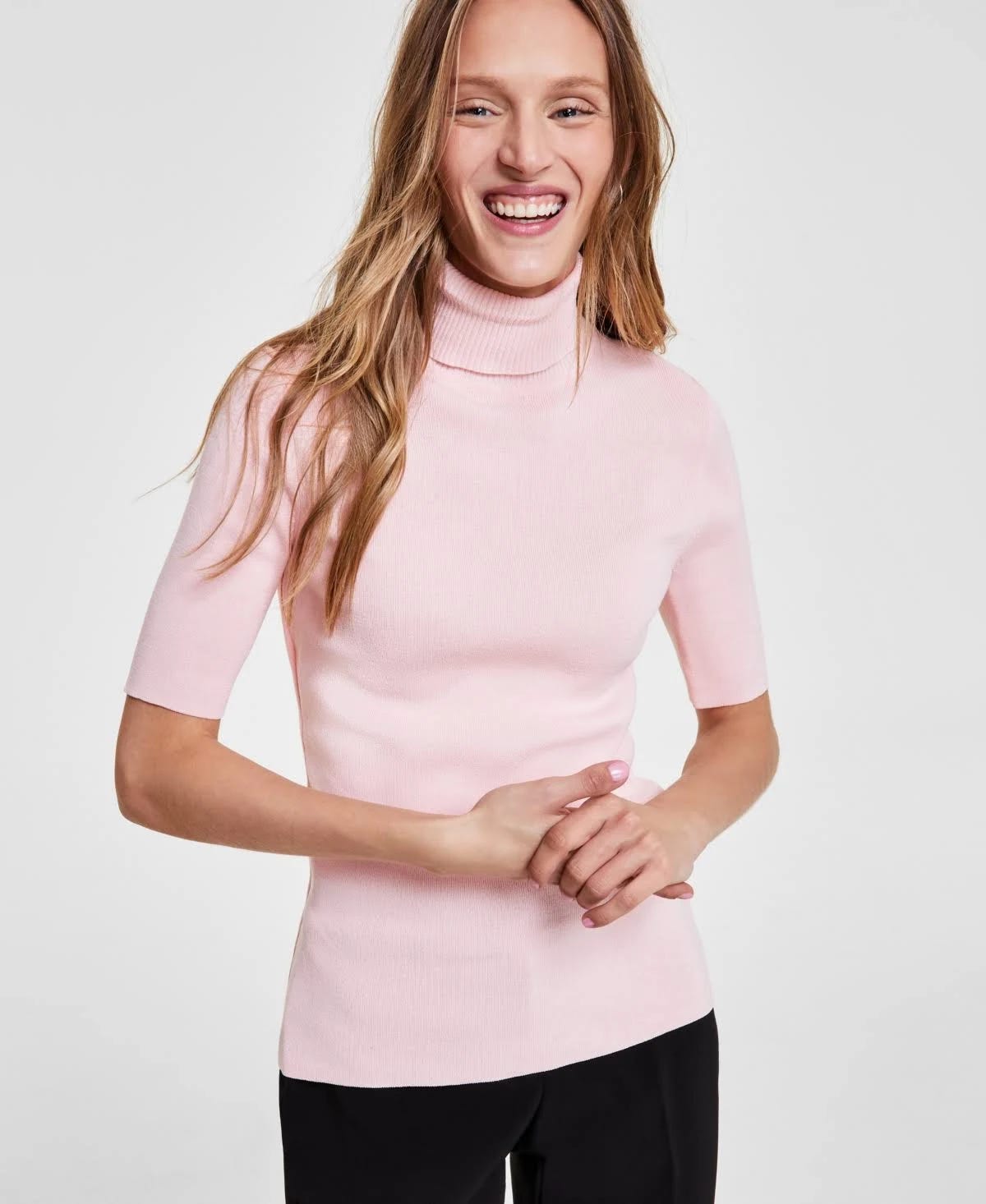 Chic Cherry Blossom Short Sleeve Turtleneck Sweater | Image