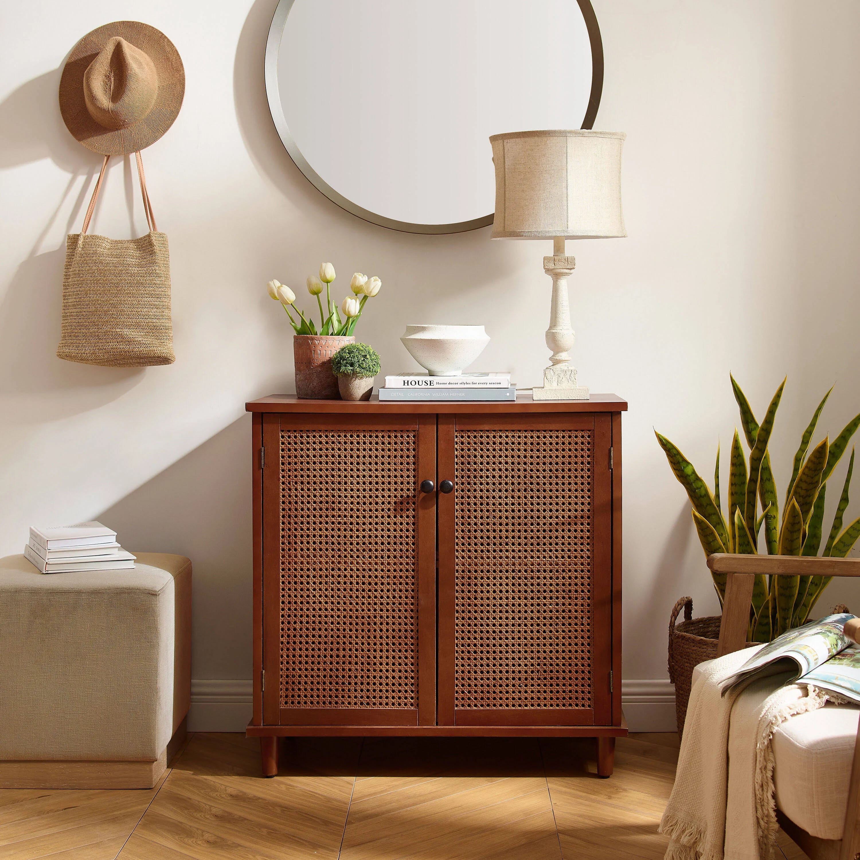 Woven Rattan Wicker Accent Cabinet with Hidden Storage | Image