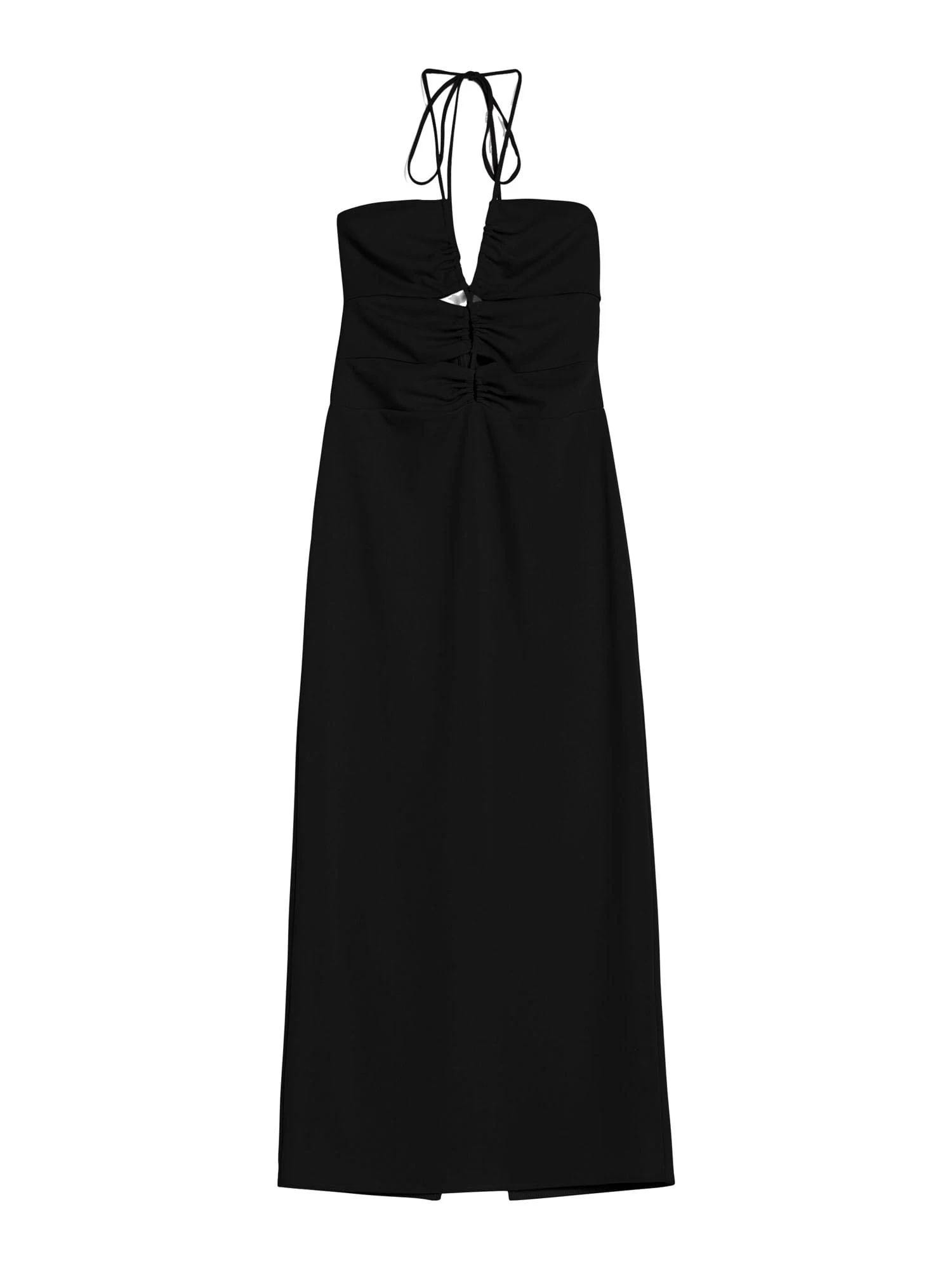 Black Ruffled Halter Midi Dress by Bershka | Image