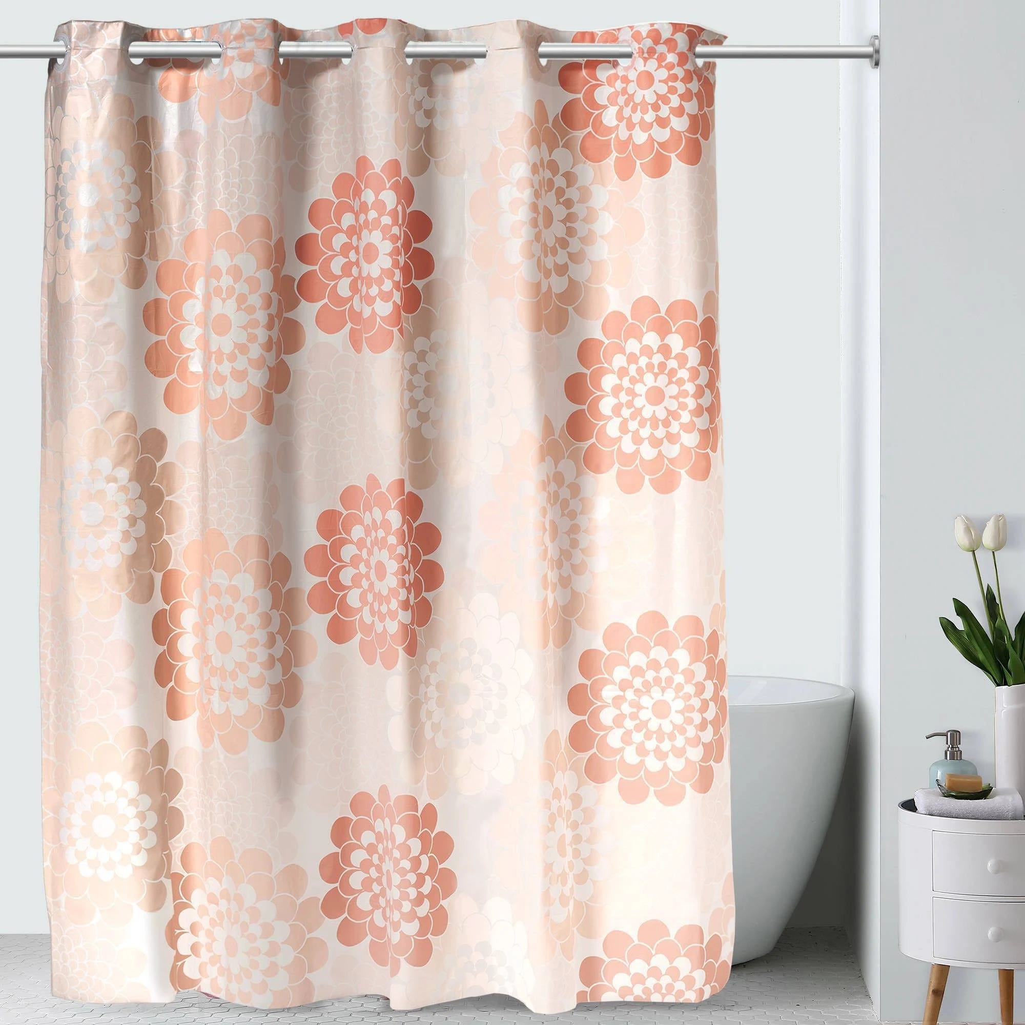 Luxurious Hookless Flower Print PEVA Shower Curtain - Pink | Image