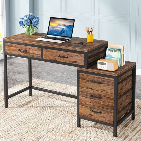 reversible-computer-desk-with-5-drawers-home-office-desk-with-file-cabinet-drawer-printer-stand-rust-1