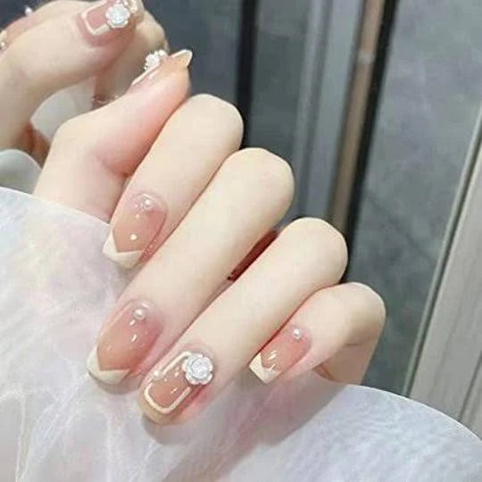 shnwu-nude-french-tip-press-on-nails-with-glueglossy-flower-pearl-short-medium-square-fake-nailsstyl-1