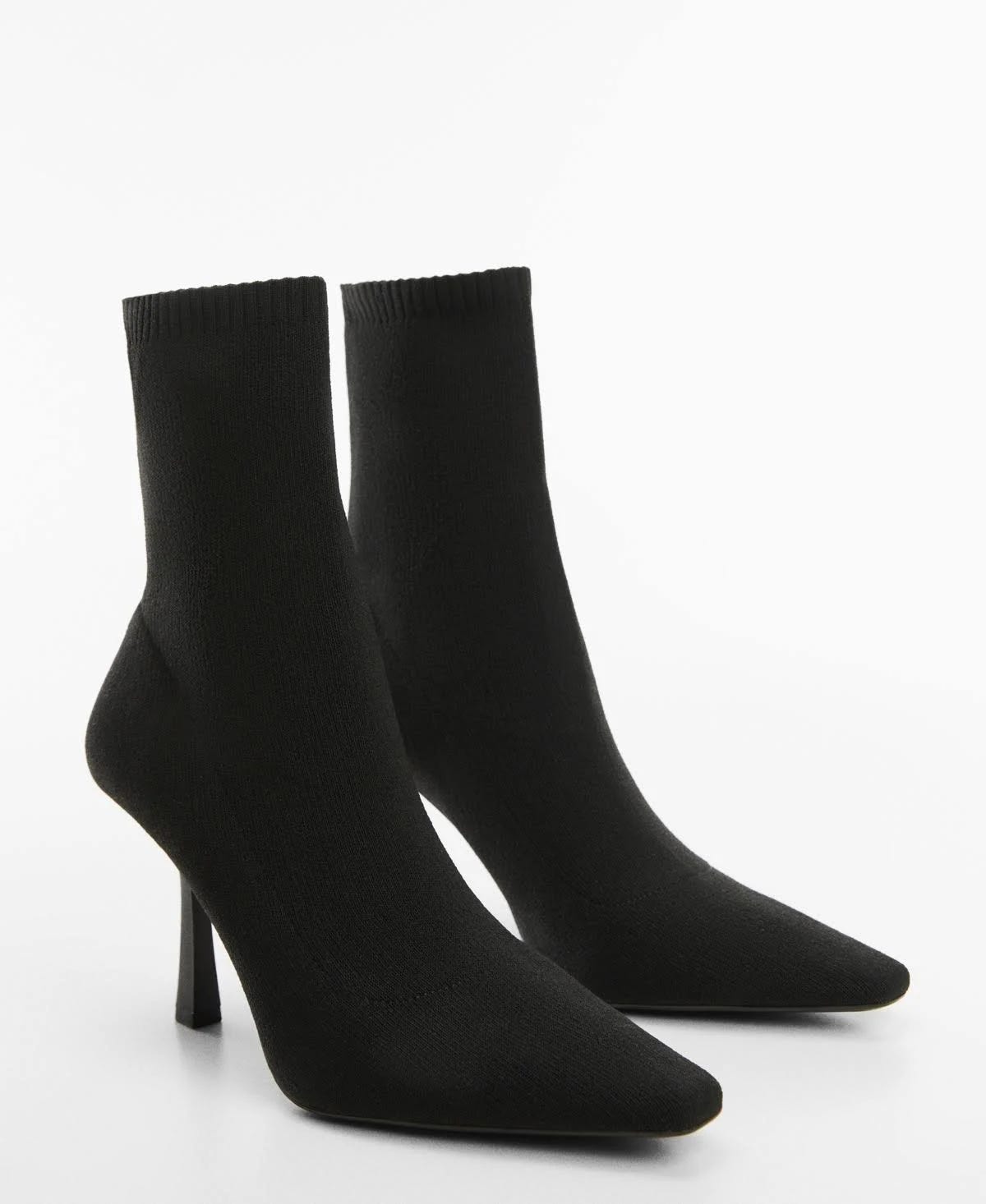 Sophisticated Black Heel Sock Boots for Women - Elastane & Polyester Upper, Slip-On Closure | Image