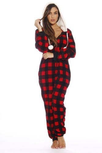 Stylish Plush Buffalo Plaid Onesie: Cozy and Comfortable for Adults | Image