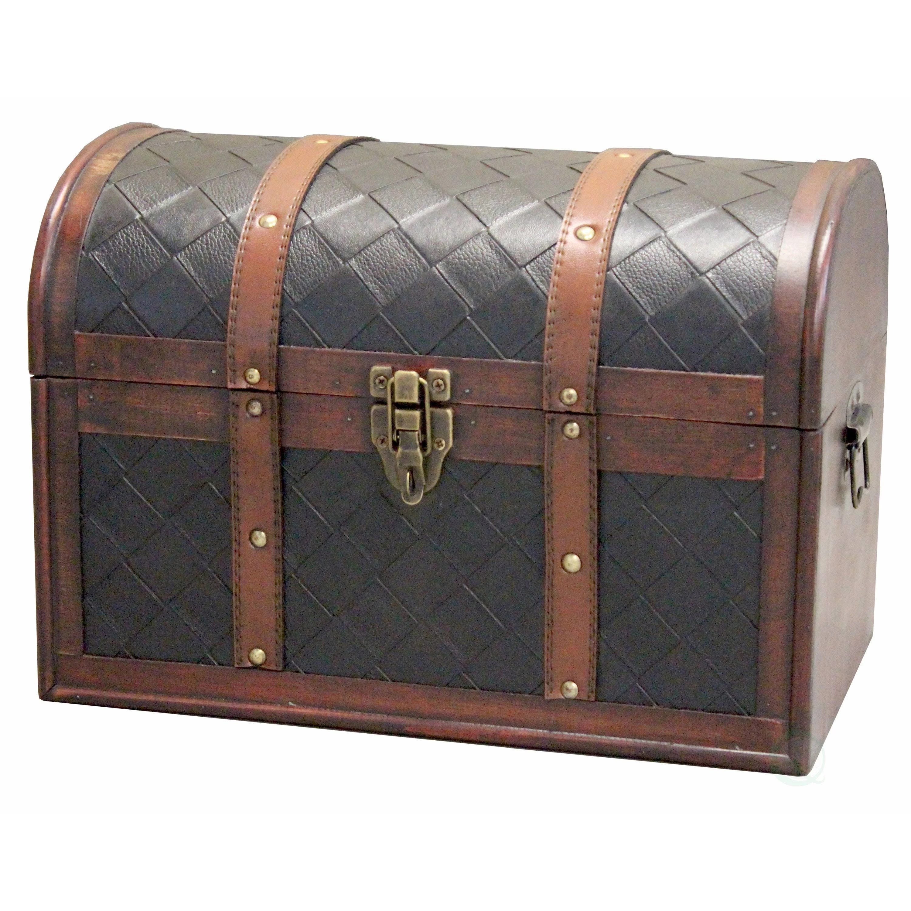 Wooden Leather Treasure Chest for Storage and Decoration | Image