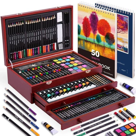 color-more-175-piece-deluxe-art-set-with-2-drawing-pads-acrylic-paints-crayons-colored-pencils-set-i-1