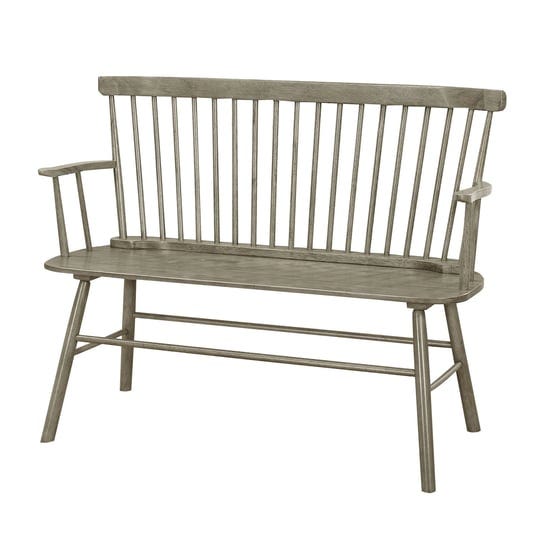 transitional-style-curved-design-spindle-back-bench-with-splayed-legs-gray-1